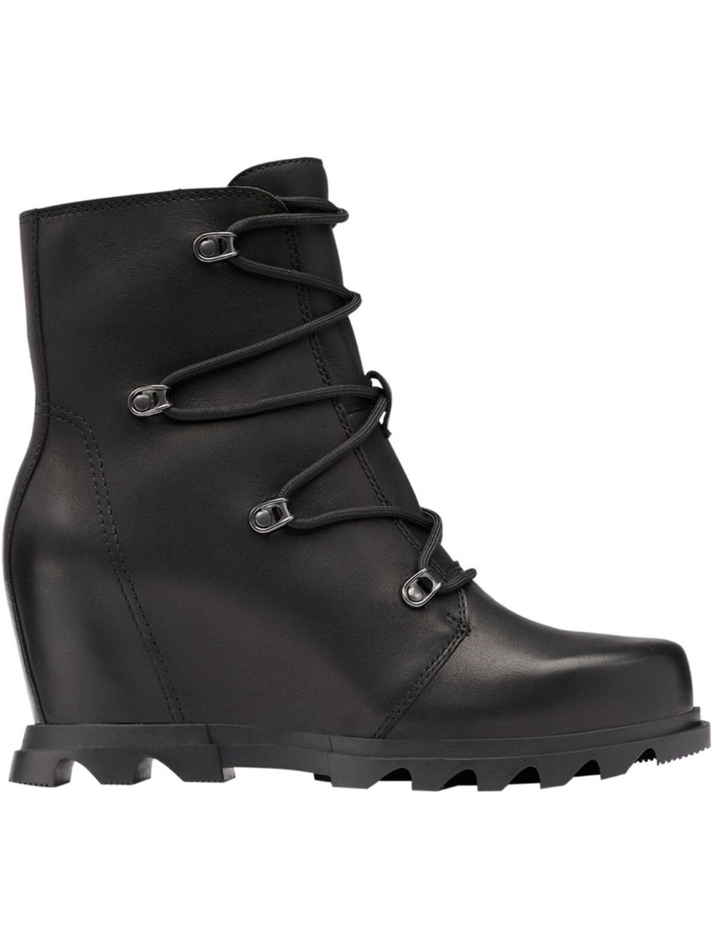Sorel Joan of Arc lace up wedge bootie black leather lug sole size 9